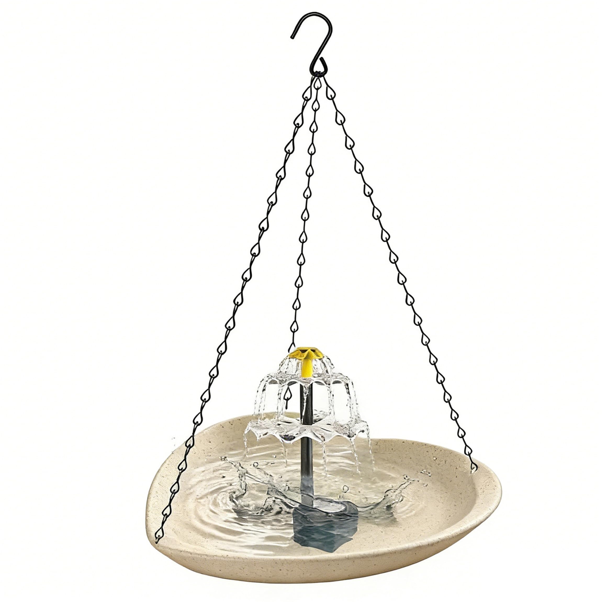 Solar Bird Bath Fountain, Heart-Shaped Hanging Bird Bath with Fountain, Hummingbird Water Bowl for Garden, Beige