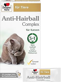 Doppelherz Anti-Hairball Complex für Katzen – Mit wertvollen Faserstoffen und Ölen zur Unterstützung der Verdauung bei Haarballen – 25 cremige Licks