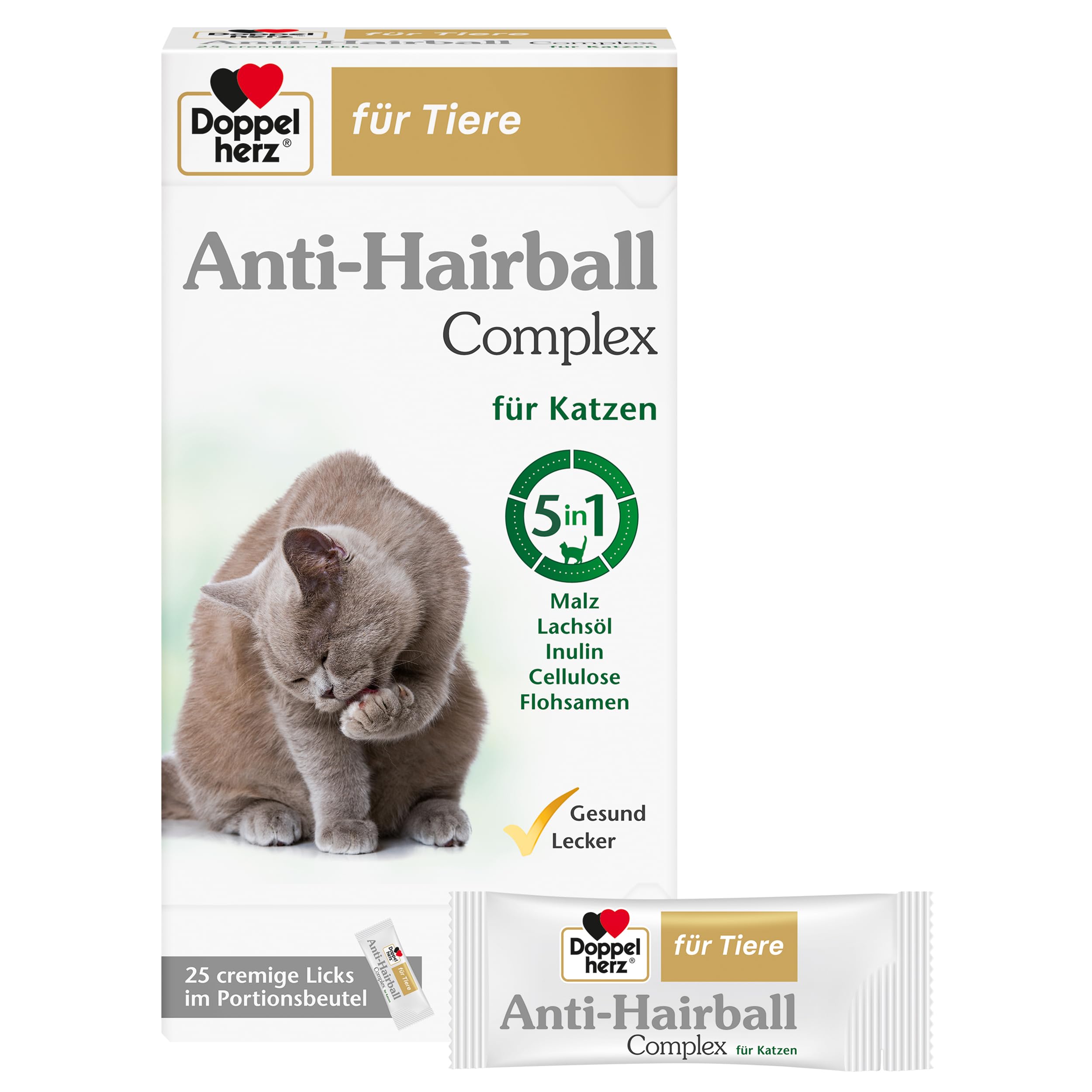 Doppelherz Anti-Hairball Complex für Katzen – Mit wertvollen Faserstoffen und Ölen zur Unterstützung der Verdauung bei Haarballen – 25 cremige Licks