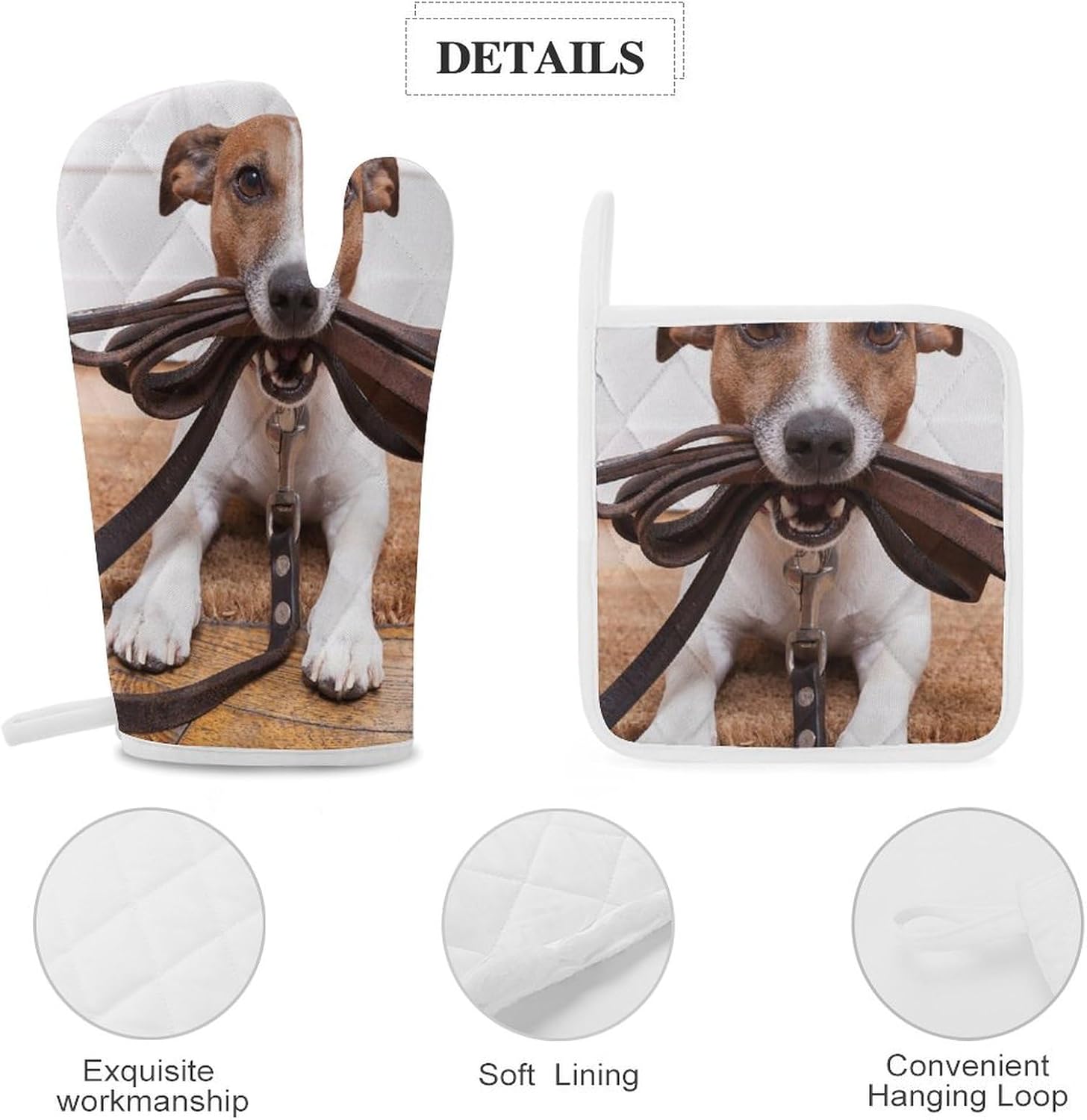 Cute Jack Russell Terrier Dogs Print Oven Mitts and Pot Holders 3 Piece Sets Heat Resistant Gloves Hot Pads Potholders for Kitchen Baking Cooking