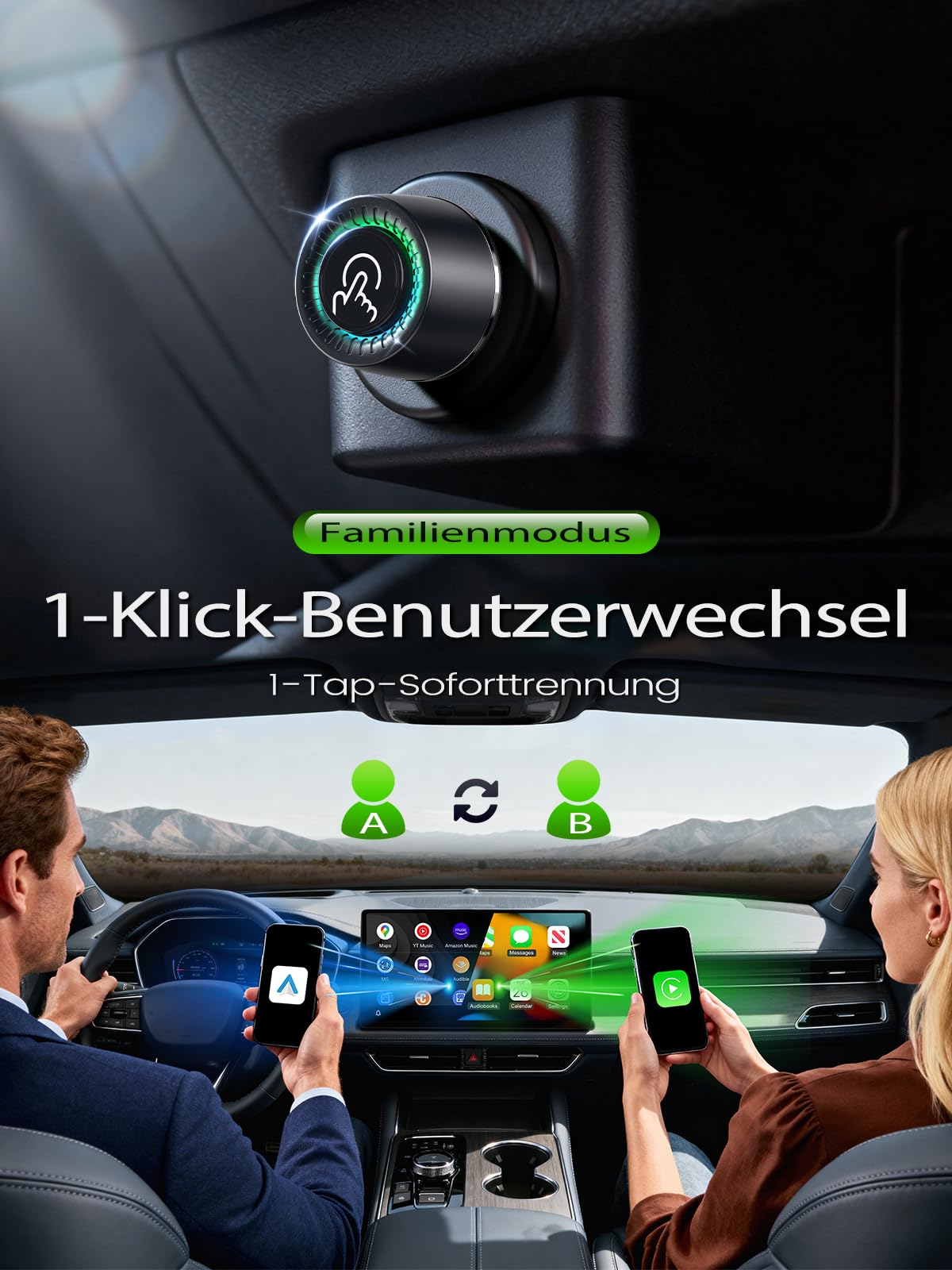 Versteckter CarPlay Wireless Adapter –, Android Auto Wireless Adapter, Stabil & ohne Überhitzung, Kompatibel mit iPhone (iOS 10+)/Android 10+