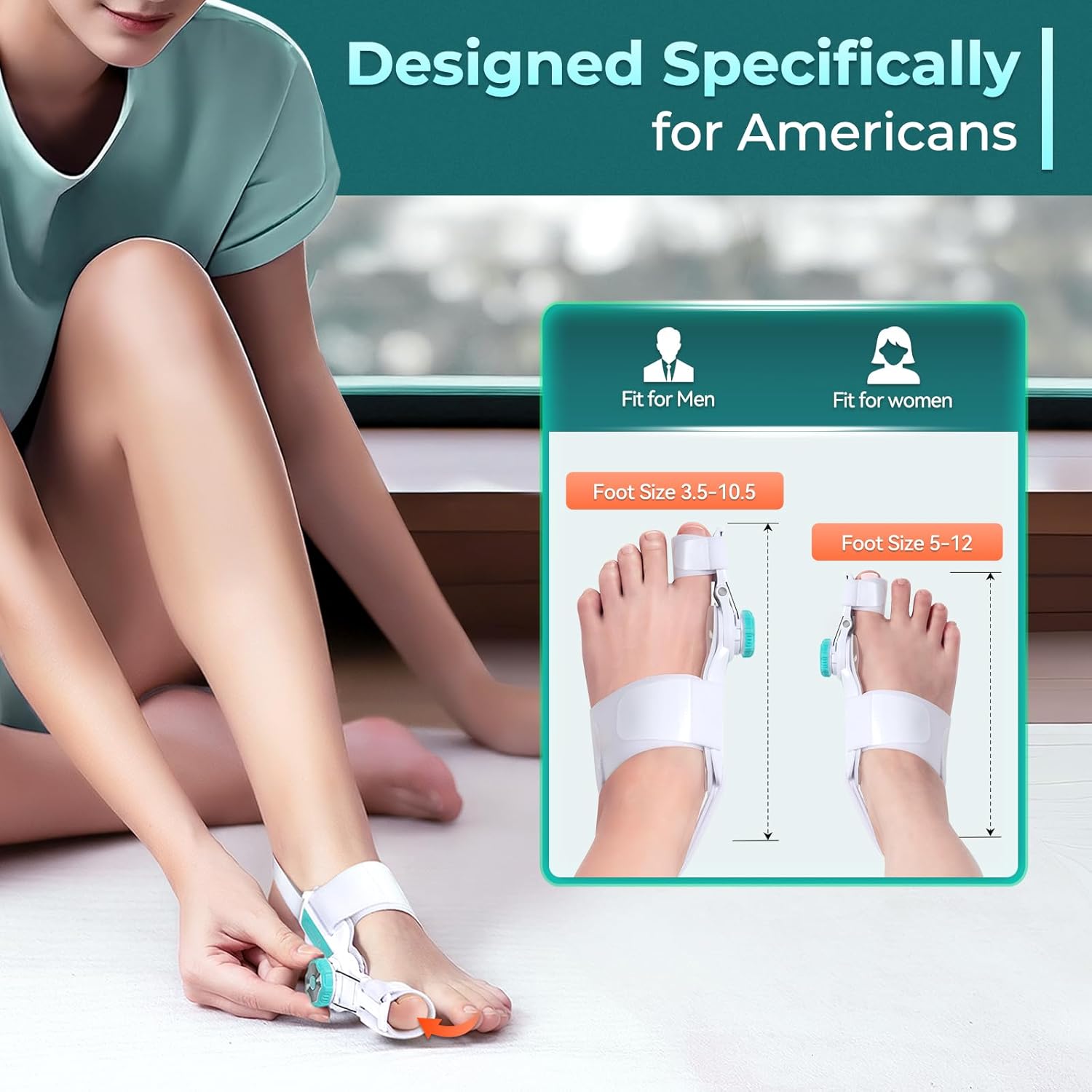 Bunion Corrector for Women Men Big Toe, FSA Eligible HSA Upgraded Angle Marker Line for Precise Adjustment, Bunions Fix for Relief, Orthopedic Toe Correction with Anti-slip Heel Strap, Green-1pc