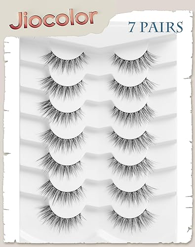 Miniatura 5 de Jiocolor Pestañas de aspecto natural, pestañas finas de banda fina, pestañas postizas rizadas en D, reutilizables, efecto ojo de gato, pestañas