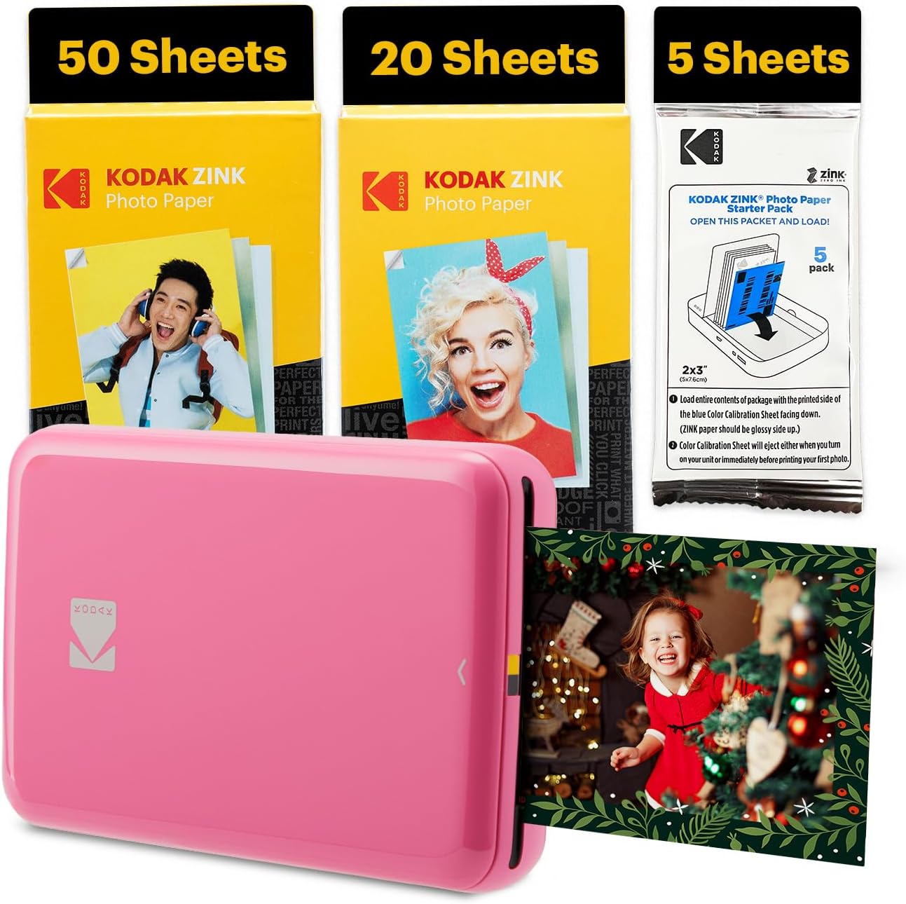 Step Instant Smartphone Photo Printer - 75 Sheets Bundle - Portable Mini Color Wireless Mobile Printer - Zink 2x3” Sticky-Back Photos - Bluetooth Compatible with Smart Devices - Fun App -Pink