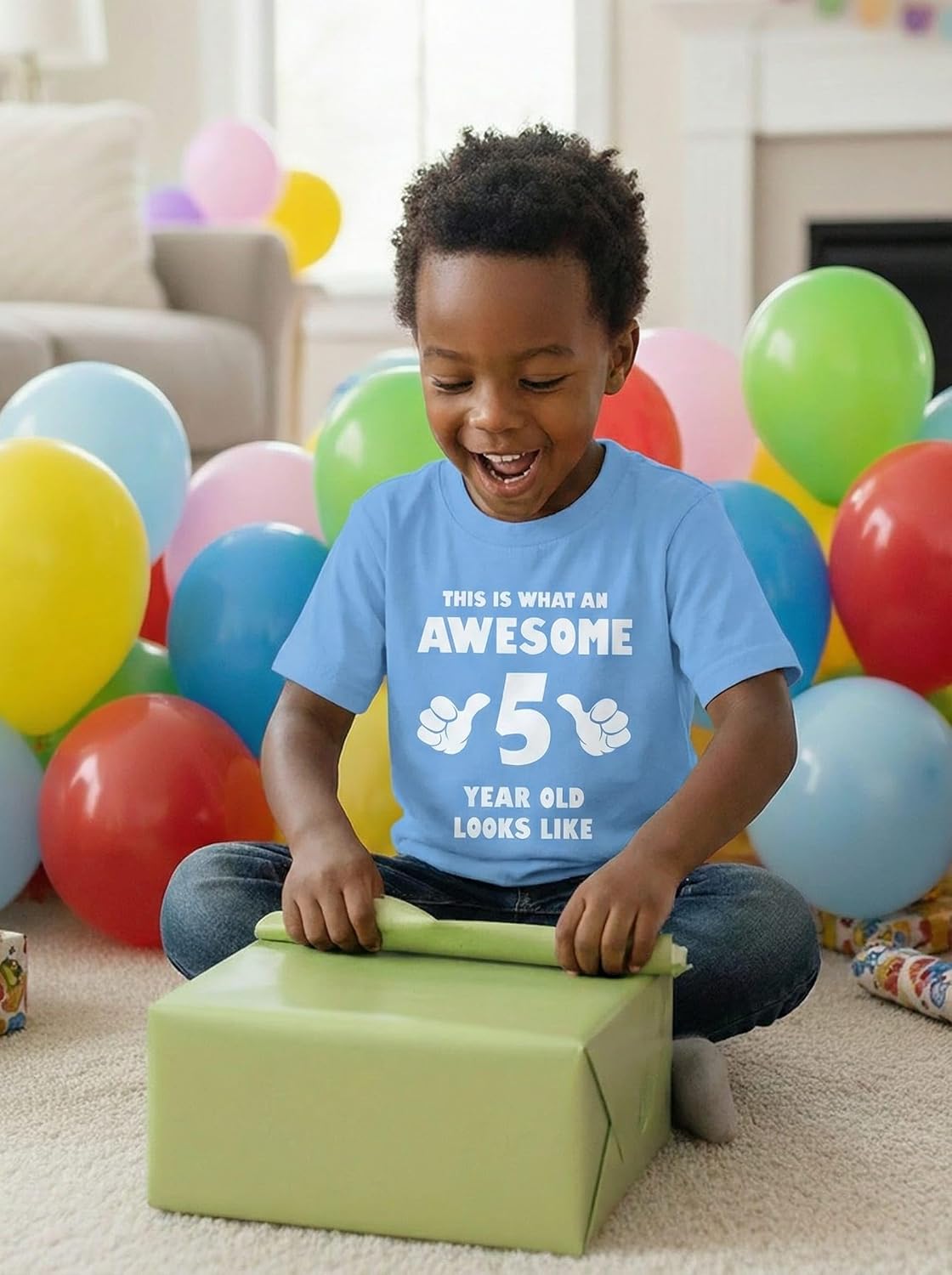 Tstars 5th Birthday Shirt for Boys and Girls - Fun 'This is What an Awesome 5 Year Old Looks Like' Kids Tee