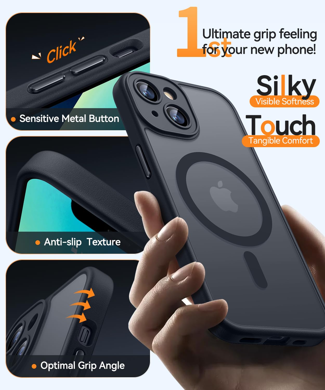 CANSHN Cover Magnetica per iPhone 13(6,1 Pollici), Compatibile con MagSafe, [Protezione Completa Della Fotocamera], Custodia Traslucida Opaca Protettiva Sottile Antiurto,Nero