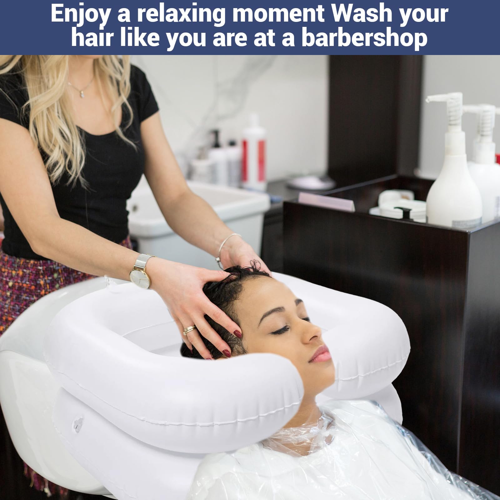 Inflatable Hair Washbasin, Inflatable Hair Basin with 1 m Drain Tube, Cushion and Air Pump, Portable Inflatable Hair Basin, Ideal for Pregnant Women, Injured and Elderly People - 5