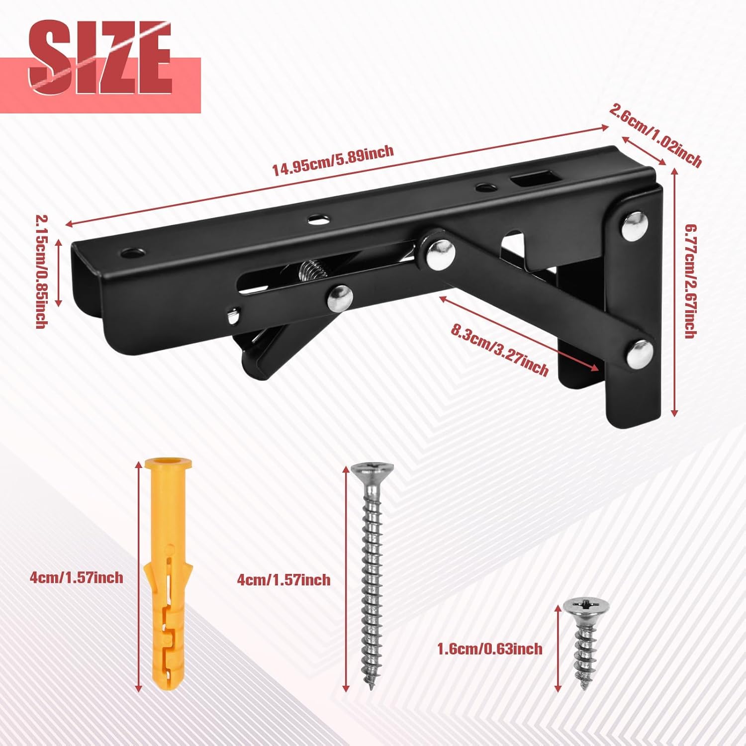 6Inch 2Pack Folding Shelf Brackets with Screws Collapsible Shelf Bracket Heavy Duty Shelf Bracket for Bench Table, Shelf Hinge Wall Mounted Space Saving DIY Bracket,Black