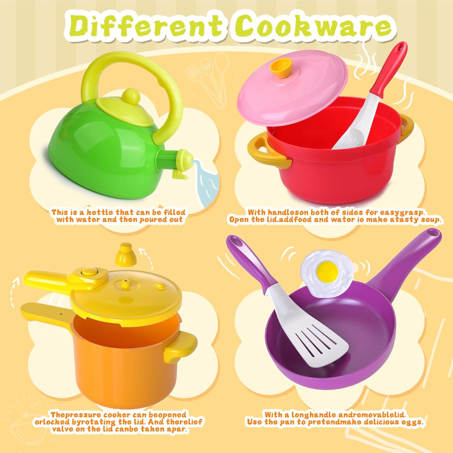 Kids Kitchen Playset, 66PCS Toddler Pretend Cooking Toys with Pots and Pans, Play Food, Utensils,Cookware, Play Food Set,Cutting Toys Fruit Veges,Educational Role Play Set for Toddlers Boys Girls - Image 3