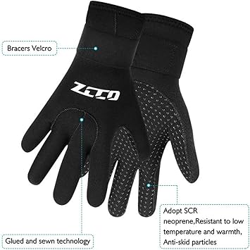 ZCCO Diving Gloves, 3mm/5mm Neoprene Double-Layer Thermal Wetsuit Gloves with Elastic Wrist and Skid Resistance Particles for Swimming,Diving,Surfing,Snorkeling