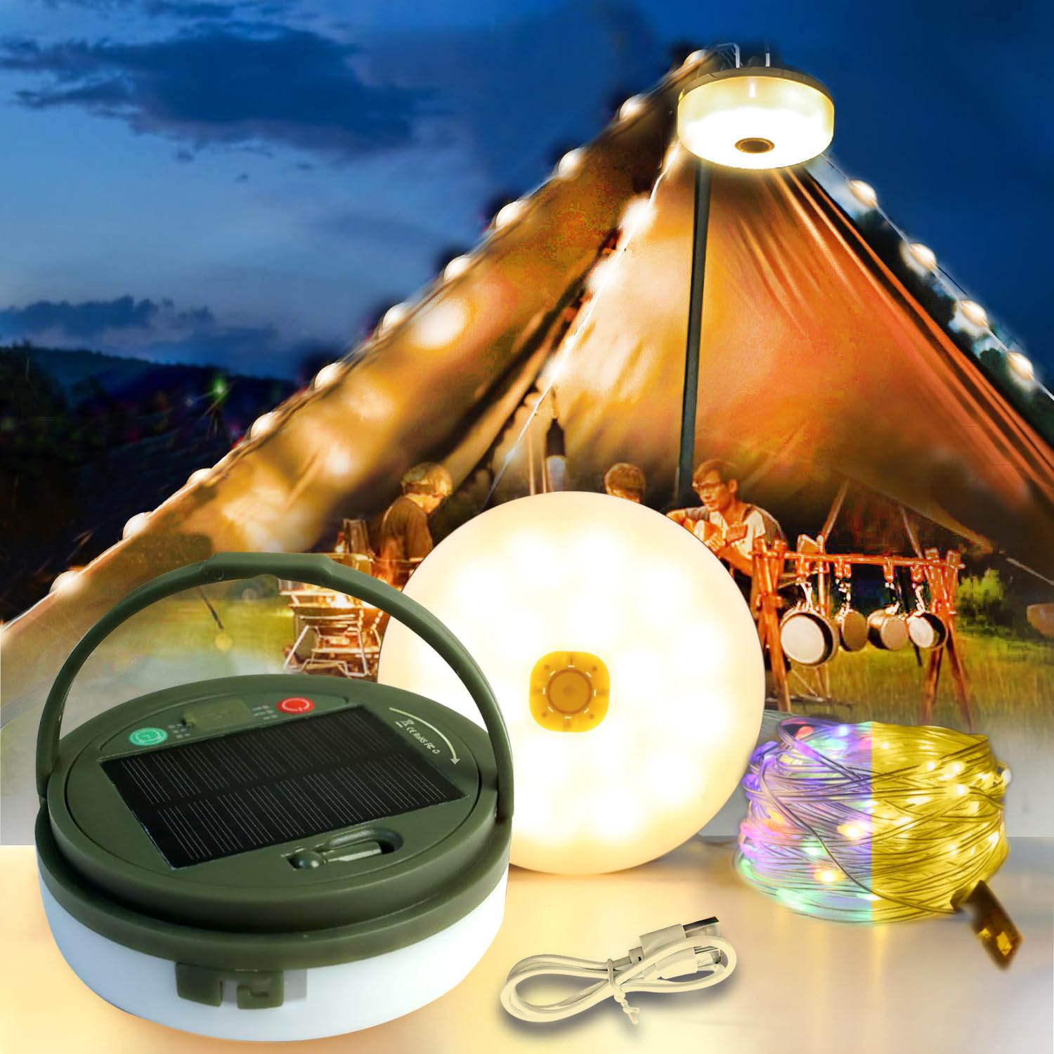 Solar Camping String Lights, Fairy String Lights 32.8ft 100LEDs