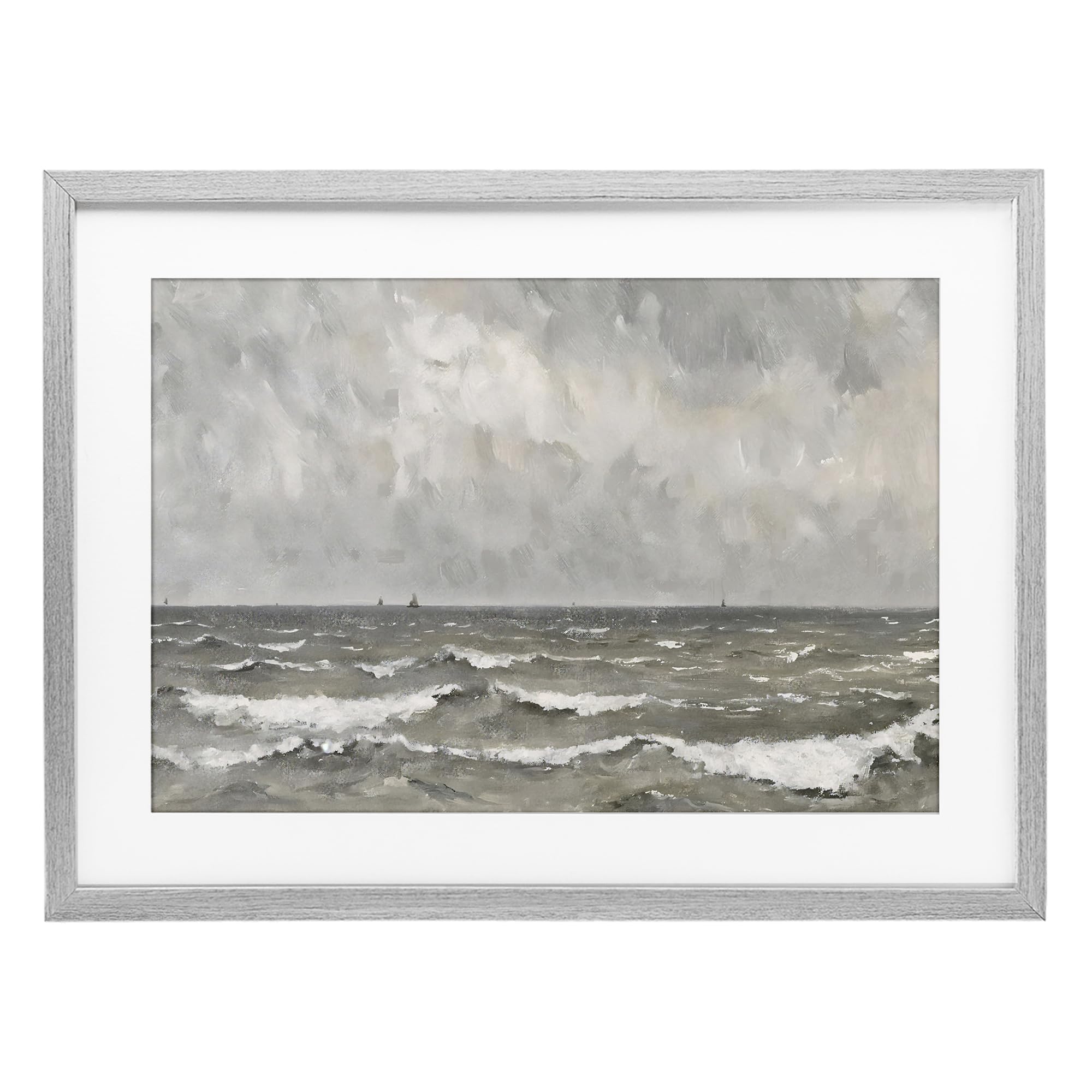 Stupell Industries Farmhouse Gray (Textured) Stormy Ripples At Sea Nautical, 17 X 23 Inch Framed Print Under Glass