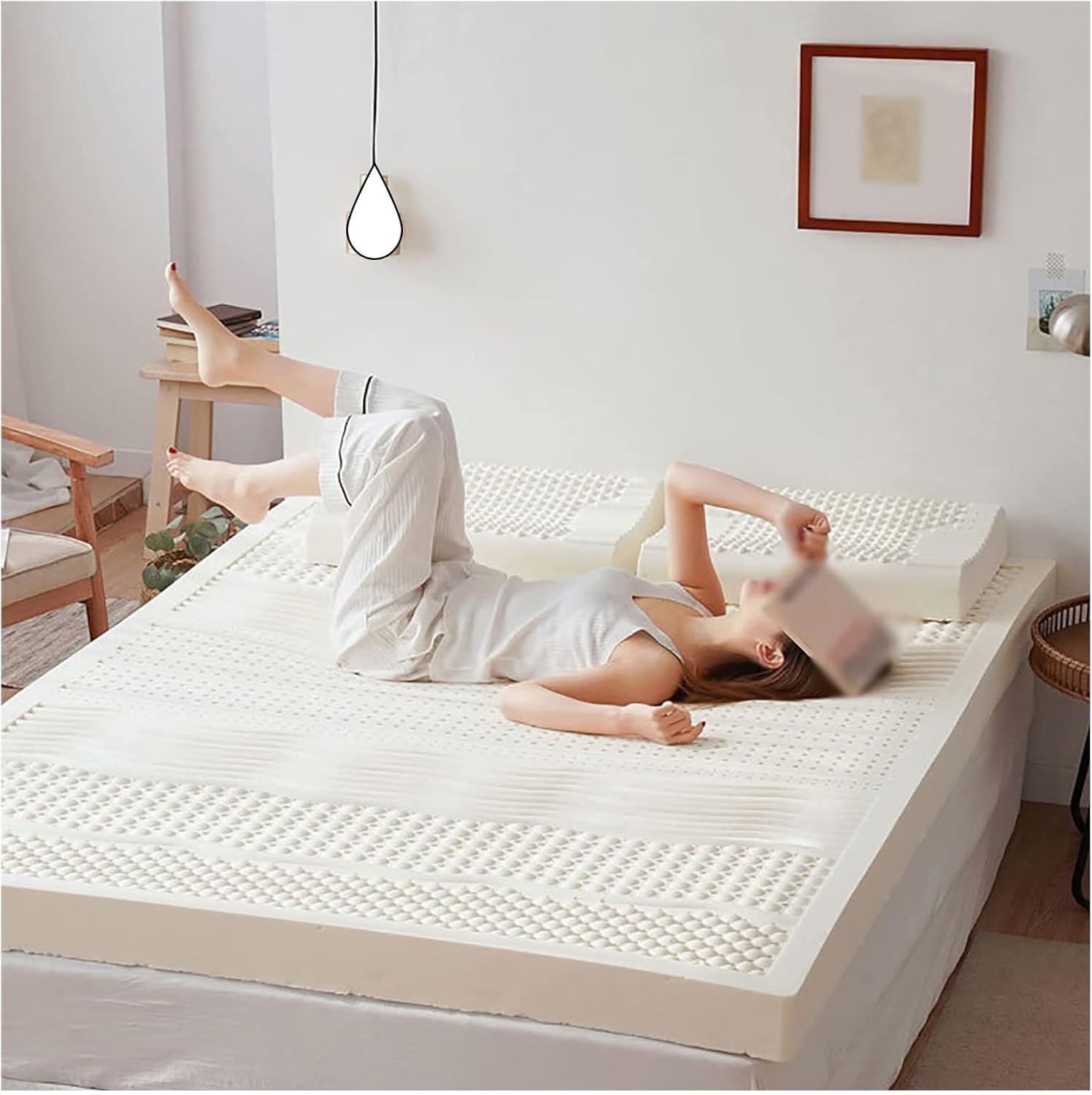 100% Natural Latex Mattress 160x200cm (63x79in) - Soft, Comfortable, Honeycomb Ventilation, Compression & No Deformation, Eco-Friendly Sleep Solution
