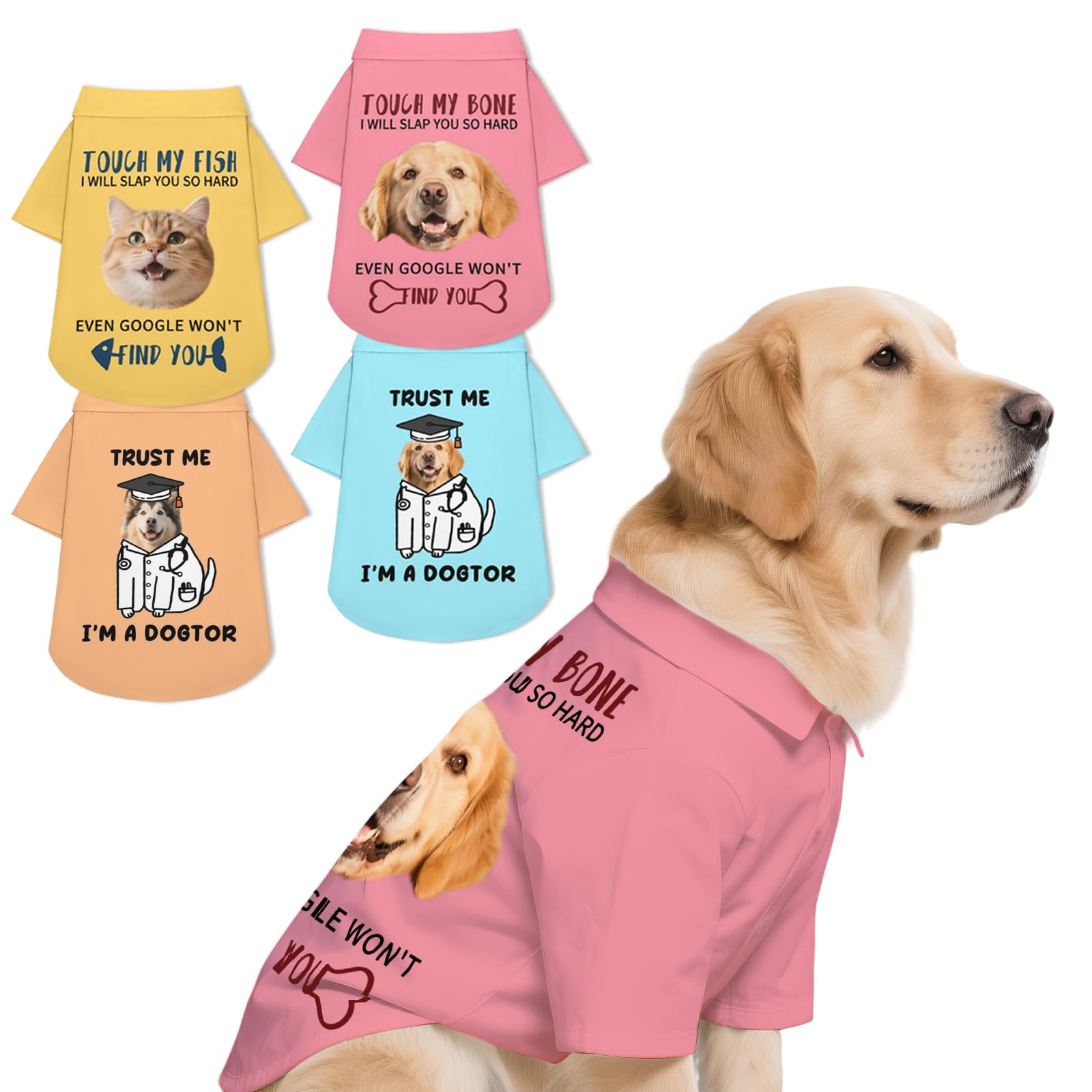 Personalised Dog Shirt Custom Dog T-Shirt with Photo Name Text Logo, Personalised Summer Breathable Pullover Pet Outfit Clothes for Small Medium Large Dogs Cats Kitten Puppy — image 1