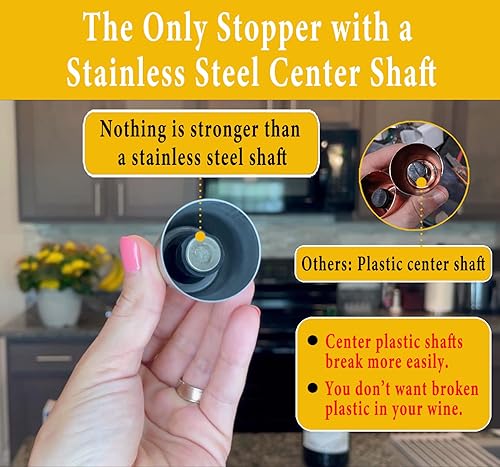Miniatura 2 de Juego de 2 Tapones para Vino  Tapón de Botella de Vino de Acero Inoxidable con Sello de Silicona, Conservador de Bebidas Reutilizable, Conservador