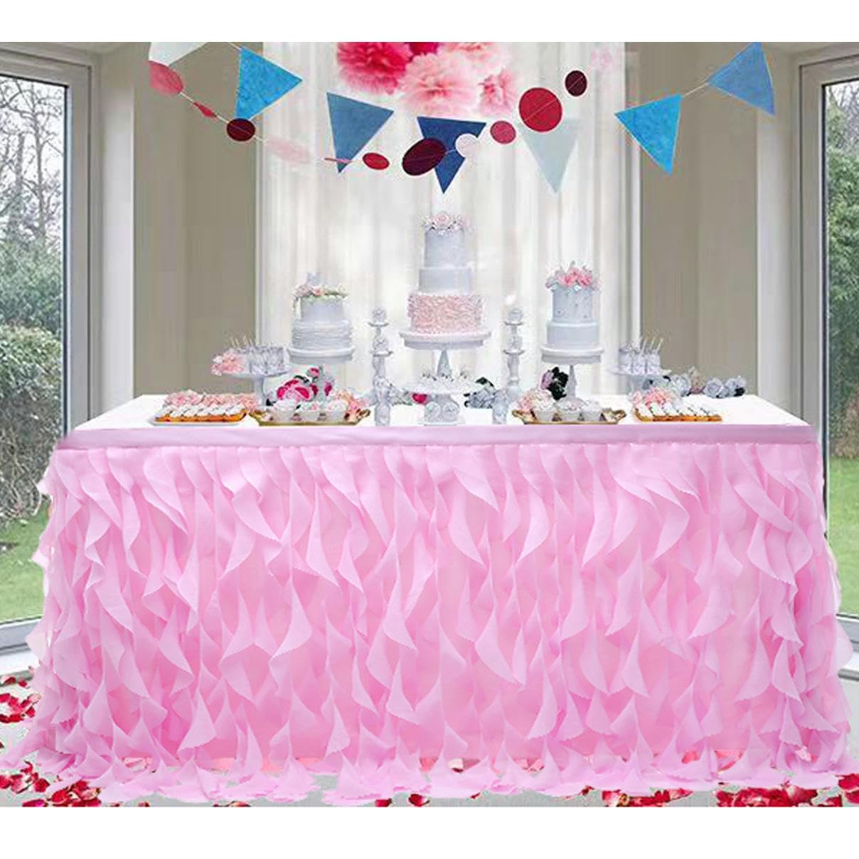 77 cm w kształcie fali siatka puszysta tutu tiulowa spódnica stołowa szyfonowa spódnica stołowa ślub na baby shower impreza falbana plisowana spódnica na stół