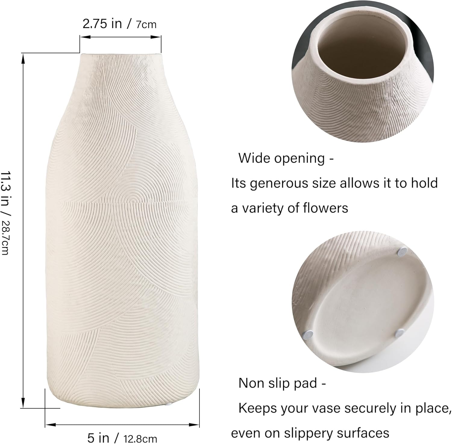 Large Textured Vase, Boho Ceramic Vase for Modern Farmhouse Home Decor, Pottery Vases for Flowers, Pampas Grass, Rustic Decorative Vase, Clay Vase Centerpieces for Dining Table