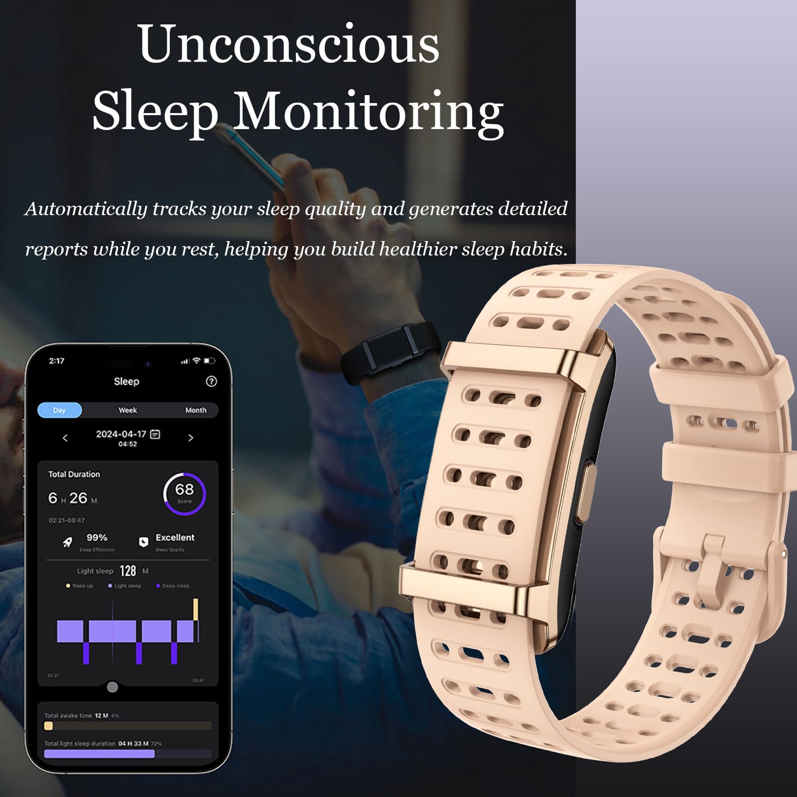 findtime Tracker d'activité sans écran - Podomètre portable - Moniteur de fréquence cardiaque - Moniteur de sommeil - Mesure de la fréquence cardiaque - Bracelet en nylon - Mode multisports - Or rose