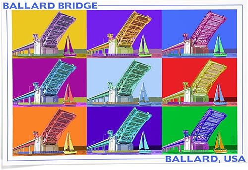 Miniatura 8 de Lantern Press Decoración de pared con impresión giclée de 16 x 24 pulgadas, puente Ballard, Seattle, WA, arte pop