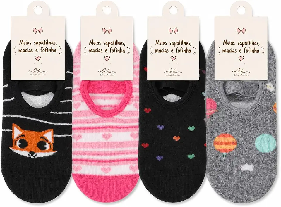 Kit Pares Meias Sapatilha Antiderrapante para Pilates e Yoga, Malha, Cores Sortidas e preta