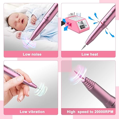 Miniatura 5 de AIRSEE Máquina eléctrica profesional para uñas Efile de 20000 rpm, herramientas de manicura para uñas acrílicas, con 11 brocas y 56 bandas de lijado