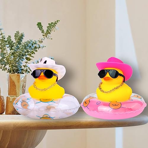 Miniatura 7 de Pato de goma para automóvil, 2 unidades, decoración de tablero de automóvil, pato amarillo, accesorios de decoración de tablero con mini anillo de