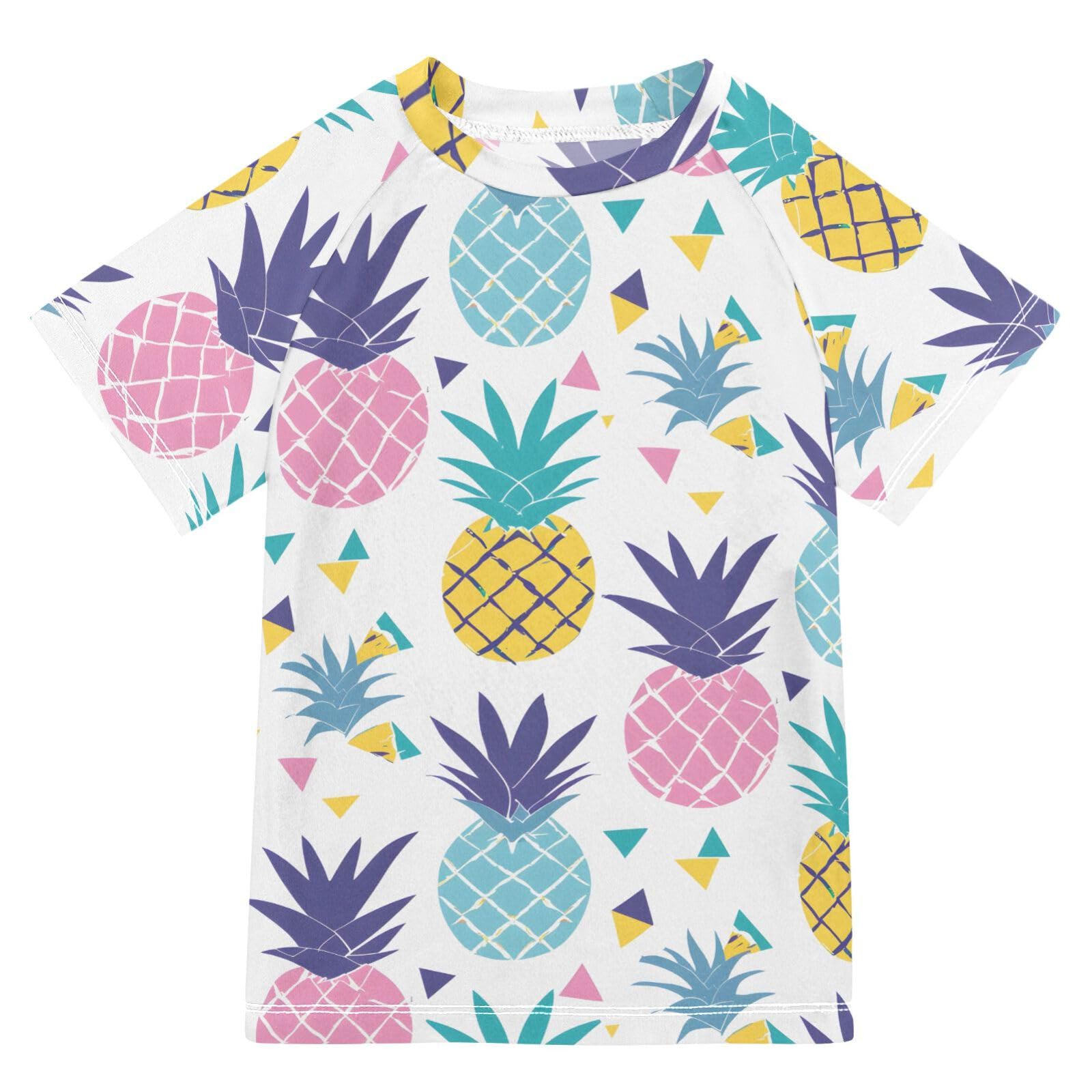 Boys Rash Guard Short Sleeve Swim Shirts for Boys Colorful Pineapple Sun Protection 7-8T
