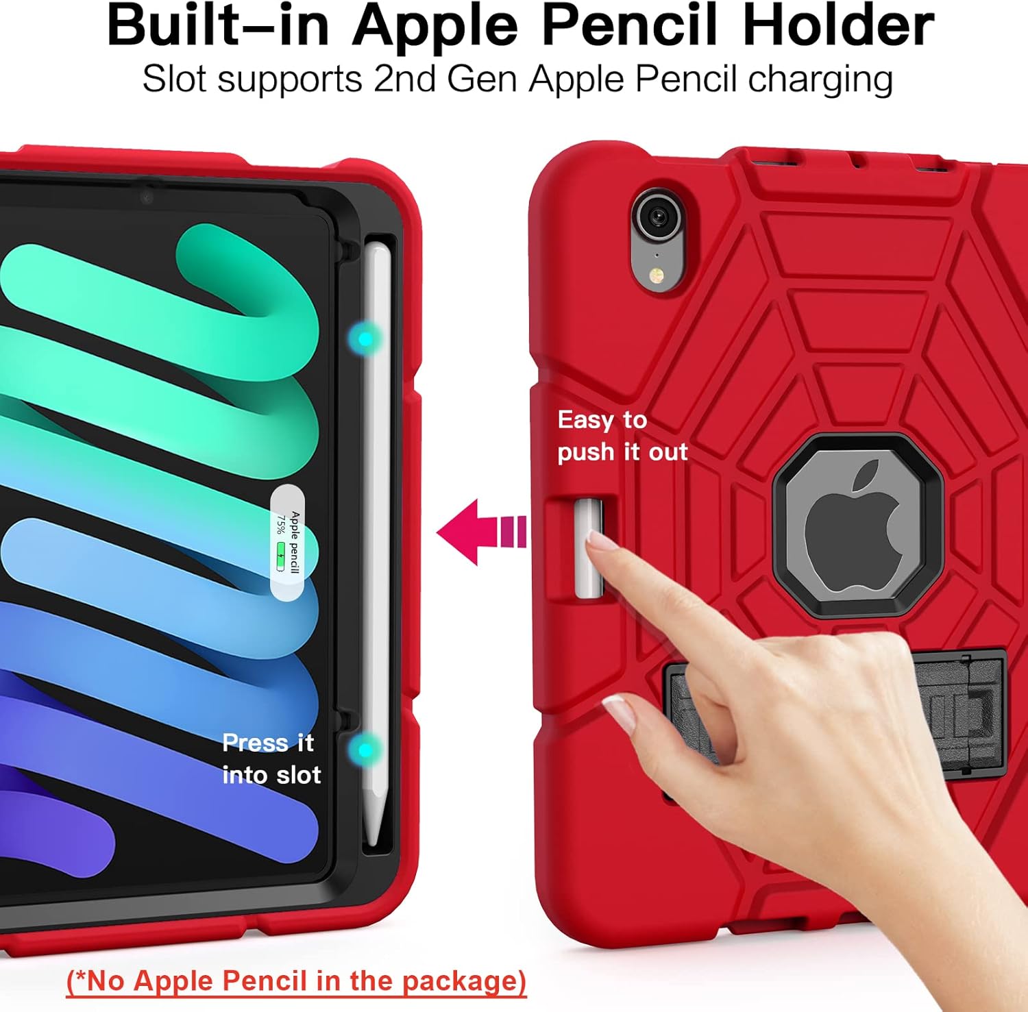 Grifobes Case for iPad mini 7th 2024 (A17 Pro) / Mini 6th Generation 2021 8.3", Heavy Duty Shockproof Cover with Pencil Holder Stand, for i Pad Mini 7/6 Gen 8.3 inch Case (Red+Black)