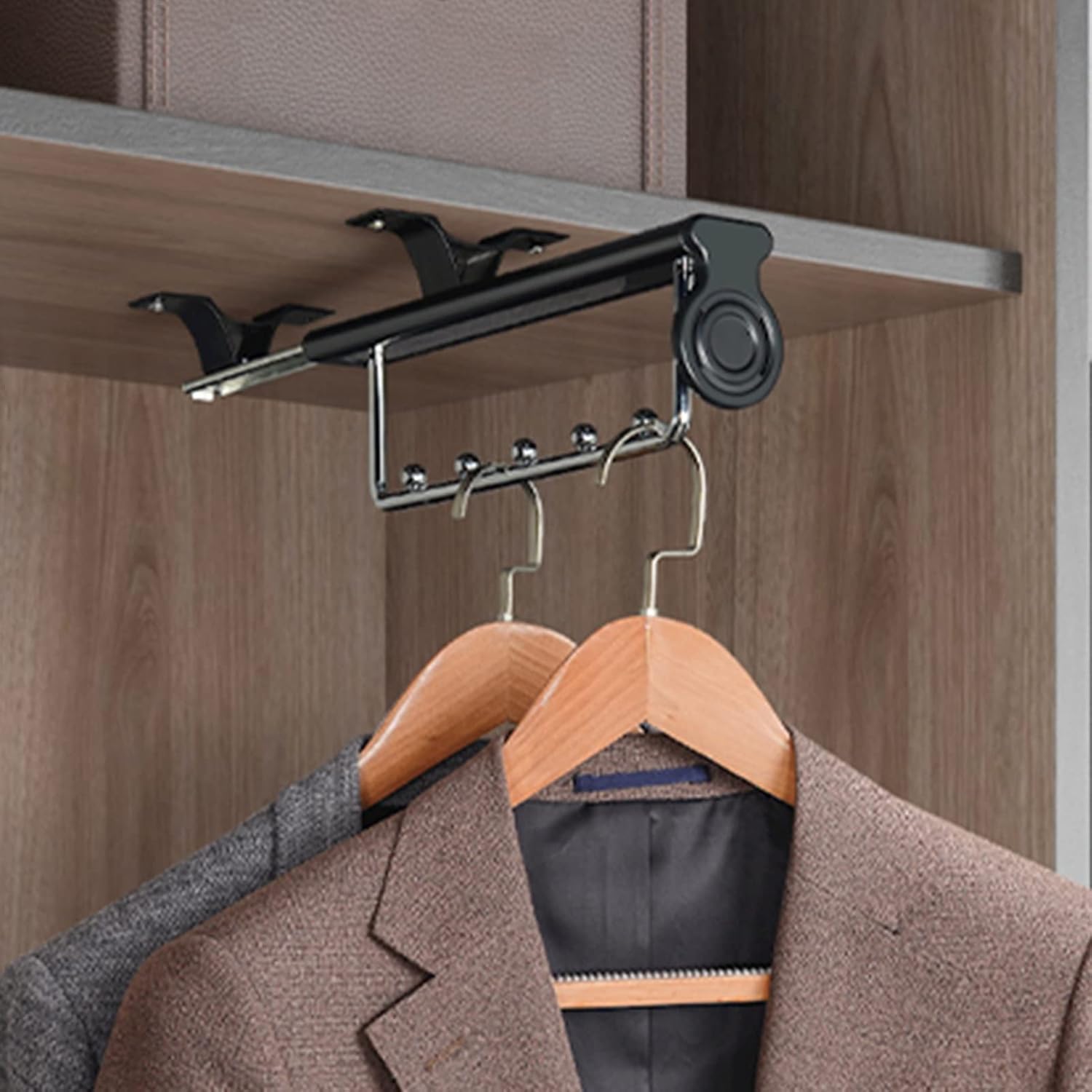 Extendable Pull-Out Closet Valet Rod,Adjustable Closet Rod Pull Out Pants Rack Clothes Hanger,Retractable Wardrobe Rail,Top Mount,for Coats,Pants,Scarves,etc