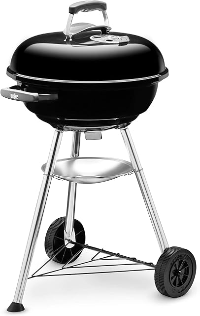 Weber Compact Kettle Charcoal Grill Barbecue, 47cm | BBQ Grill with Lid Cover, Stand & Wheels | Freestanding Outdoor Oven, Smoker & Outdoor Cooker with Porcelain-Enamelled Bowl - Black (1221004)