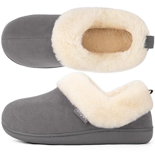 FamilyFairy Women's Warm Bootie Slippers Winter Cozy House Shoes Non Slip Indoor Outdoor with Fuzzy Collar