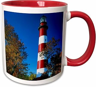 3dRose USA, Virginia, Assateague Island, Assateague Lighthouse. 15oz Two-Tone Red Mug