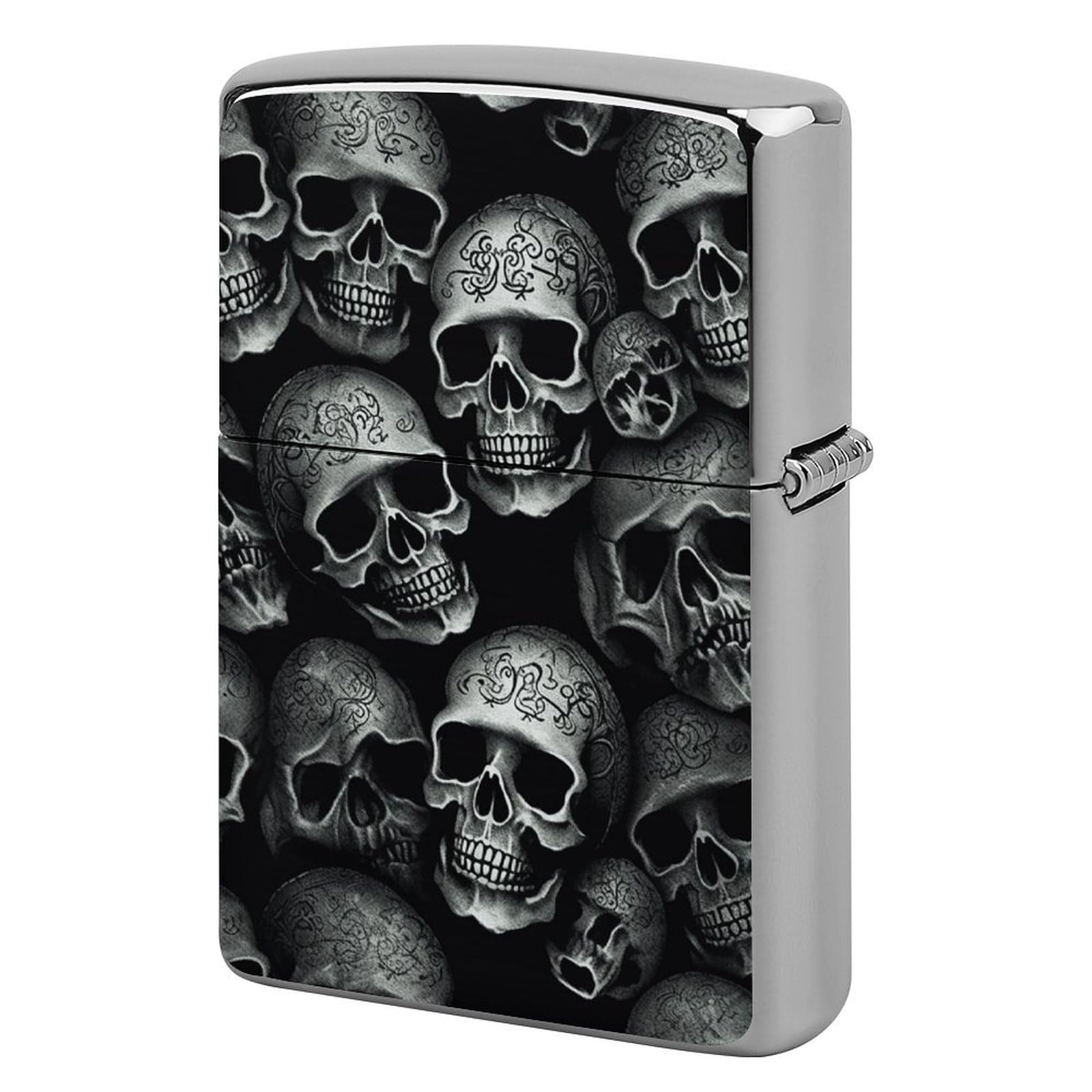Black Skull Cigarette Lighter Case Metal Vintage Cigarette Flip Lighter Cover Pouches Kerosene Smoke Lighter Sleeve Pocket Lighters Double Side Cool Lighters for Men