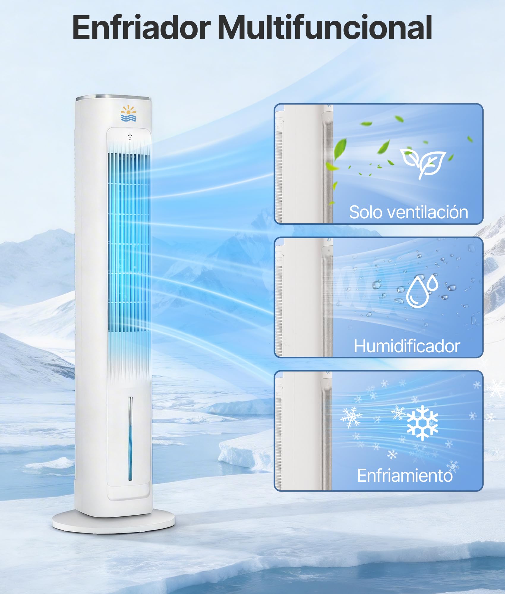 Climatizador Evaporativo Portátil- Alternativa al Aire Acondicionado Portatil Enfriador de Aire Silencioso,3 Modos, Temporizador 12H, Mando, Blanco