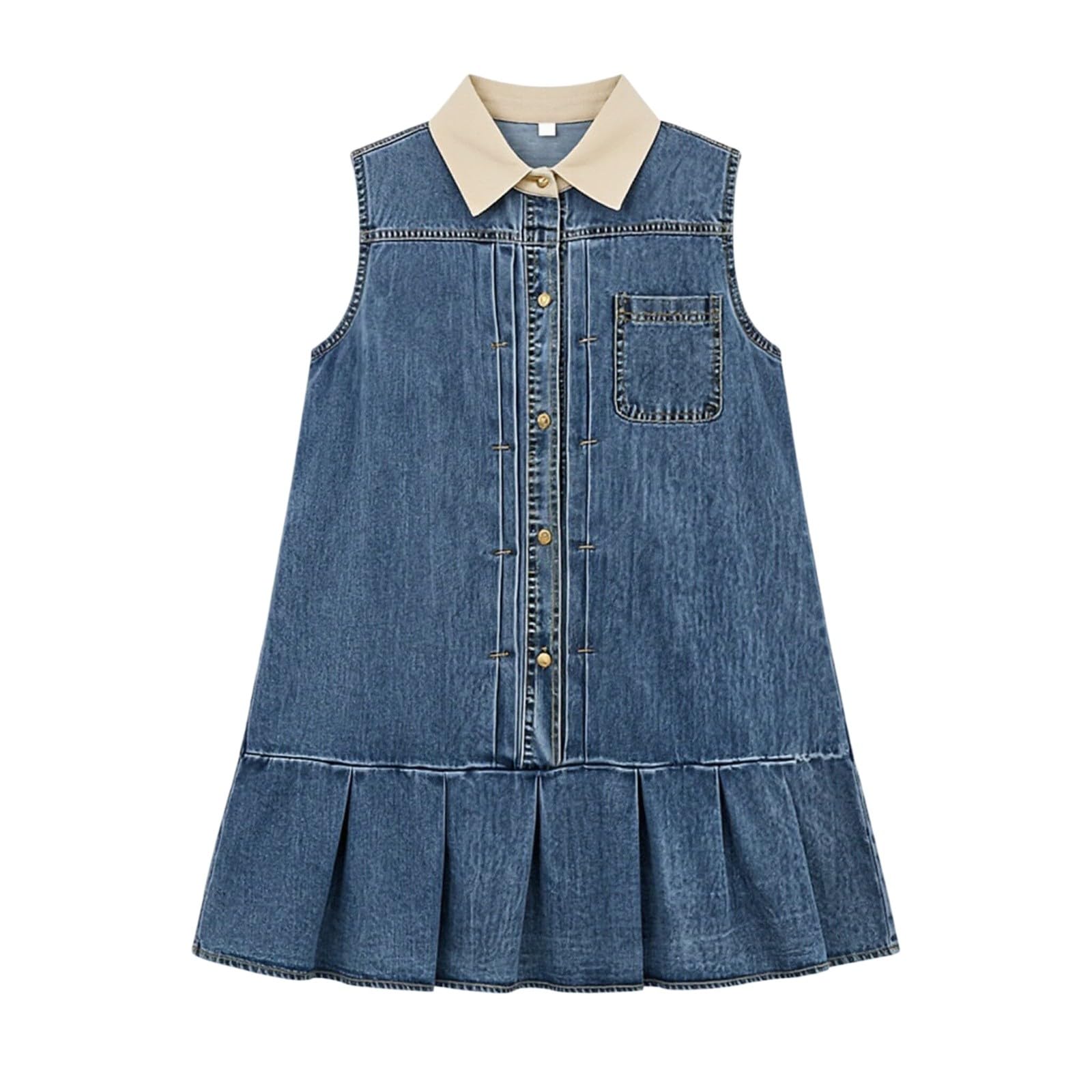 Vestido vaquero para niña, vestido de verano, sin mangas, con volantes, vestido de línea A, vestido para el tiempo libre, vestido de cumpleaños, elegante, suelto para el día a día