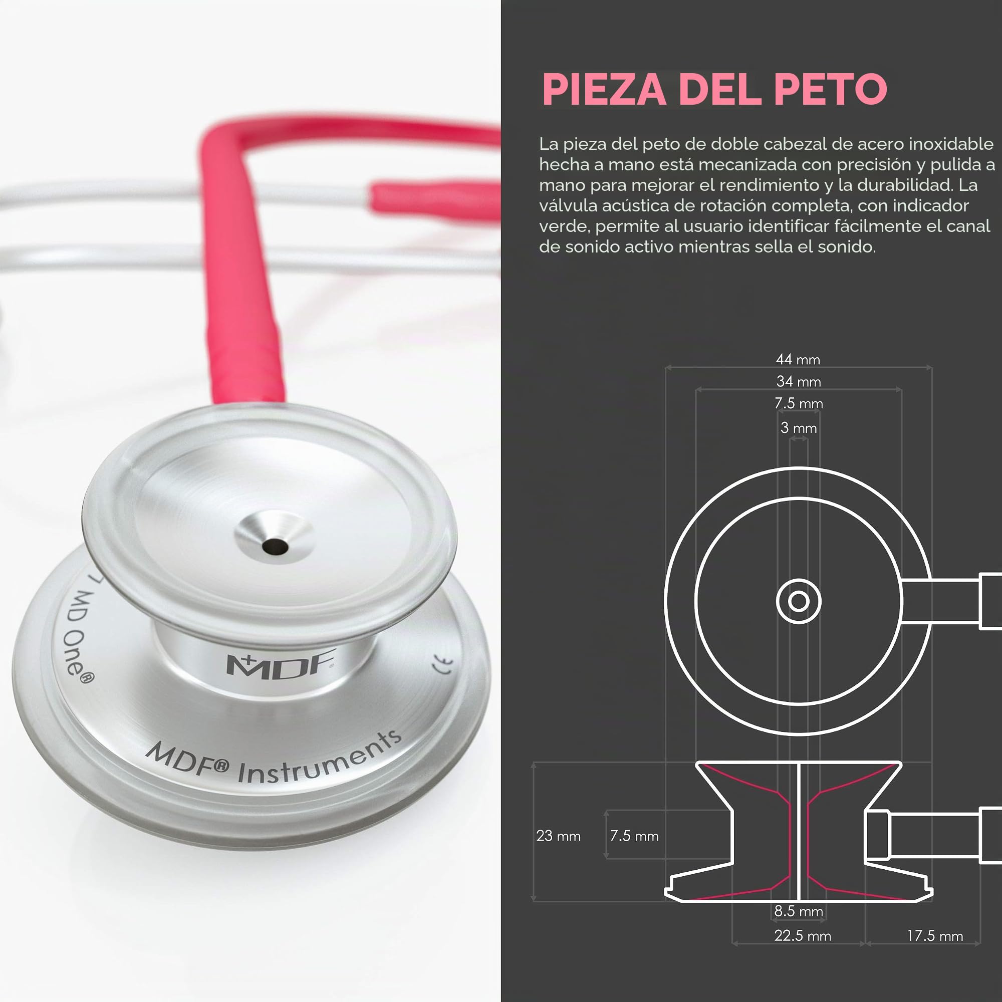MDF Instruments MD One Fonendoscopio doble cabeza de acero inoxidable - GarantÌa de por vida & Programa-piezas-gratuitas-de-por-vida (MDF777) (Frambuesa)