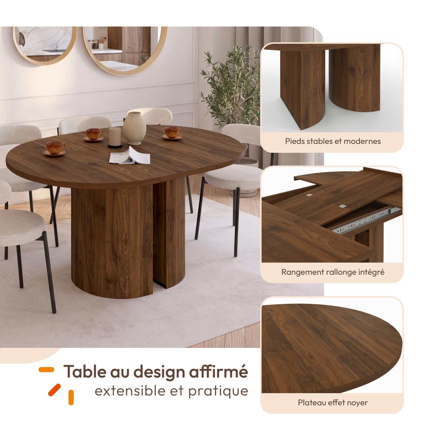 IDMarket - Tavolo da pranzo allungabile Michelle Noce 110-150 cm