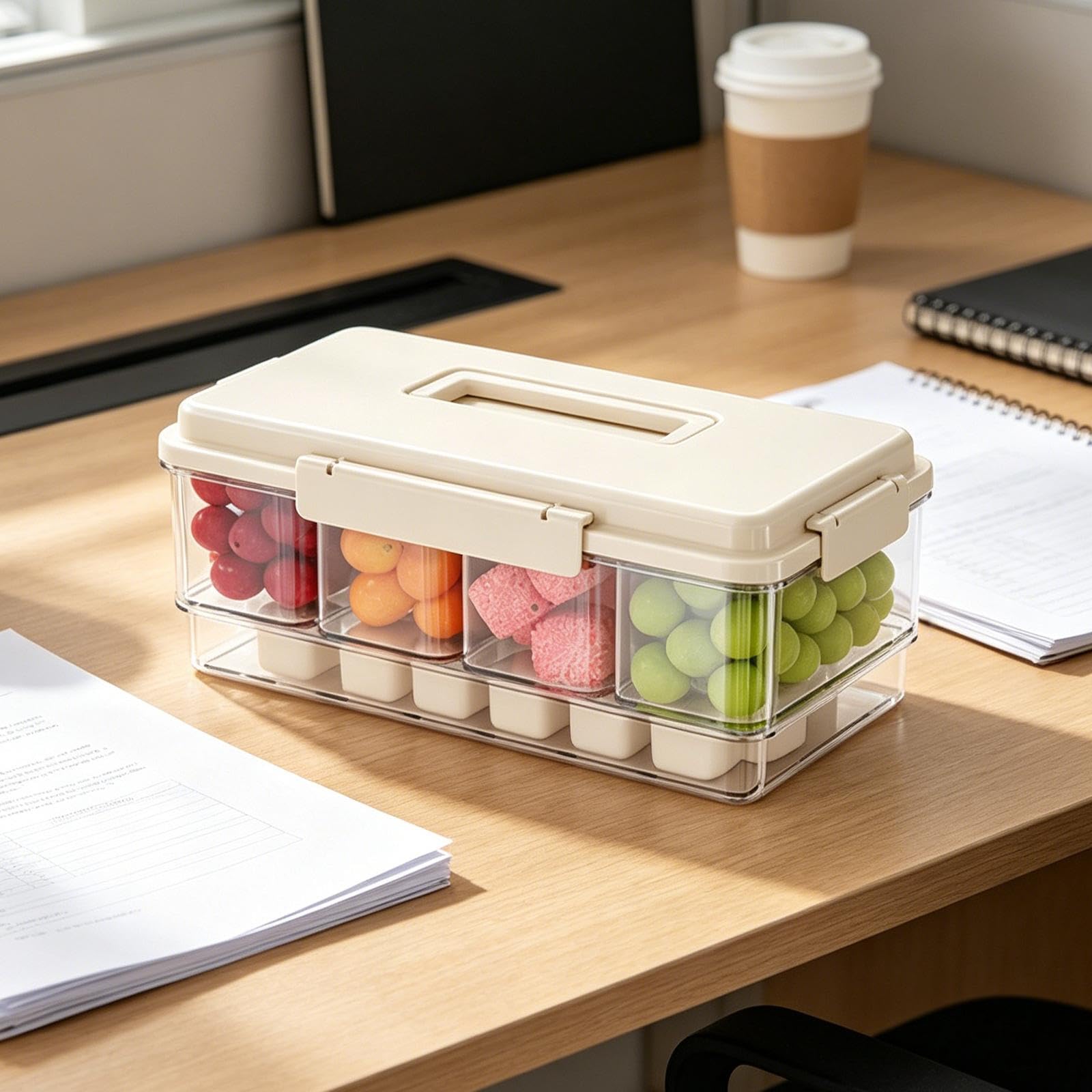 Plateau Rangement Portable pour Fruits secs, légumes et Noix, idéal pour Le Camping, Beige Blanc