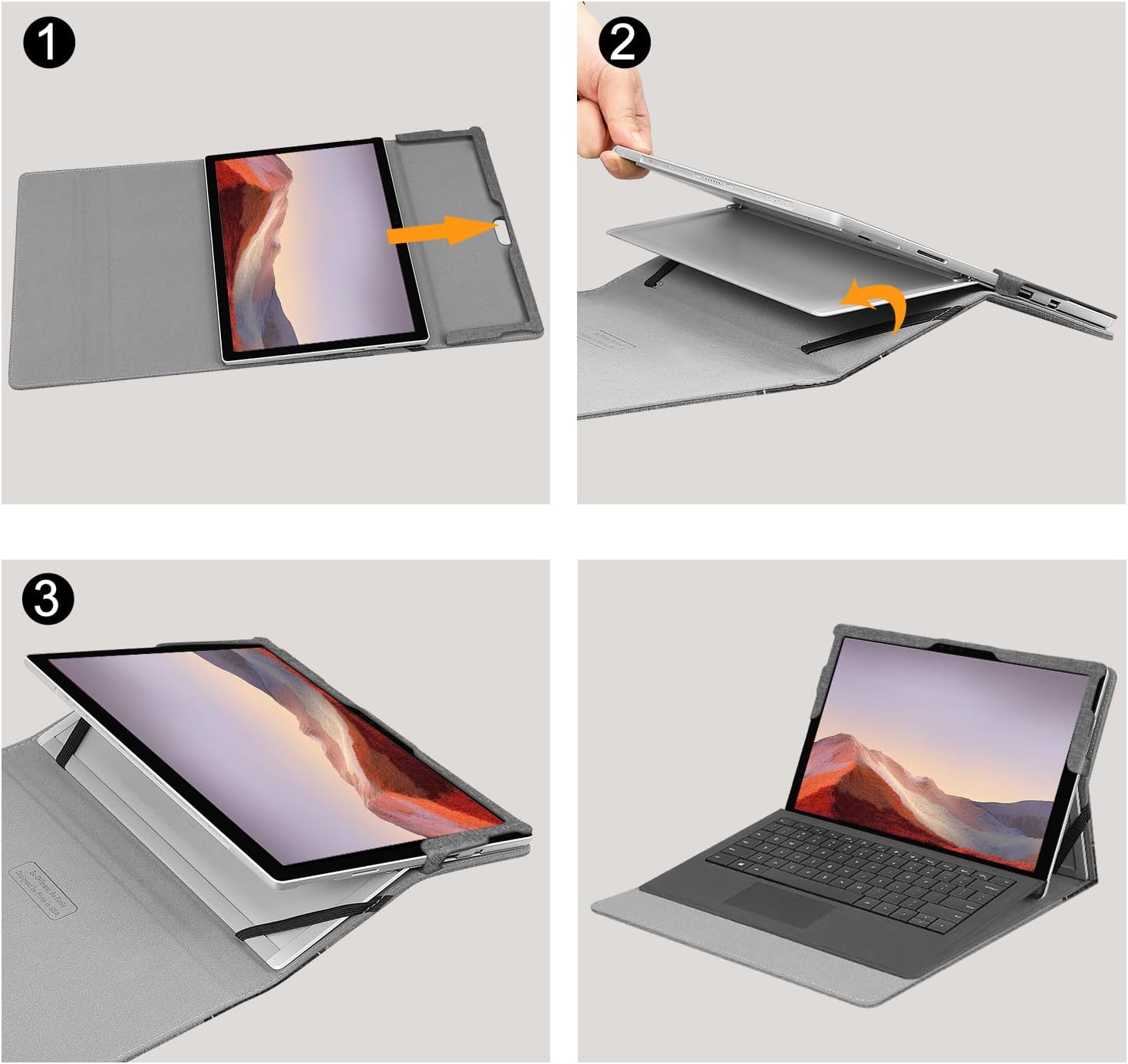 Fintie Case for 12.3 Inch Microsoft Surface Pro 7 Plus, Surface Pro 7/6/5/4/3 - Portfolio Business Cover with Pocket, Compatible with Type Cover Keyboard, Gray
