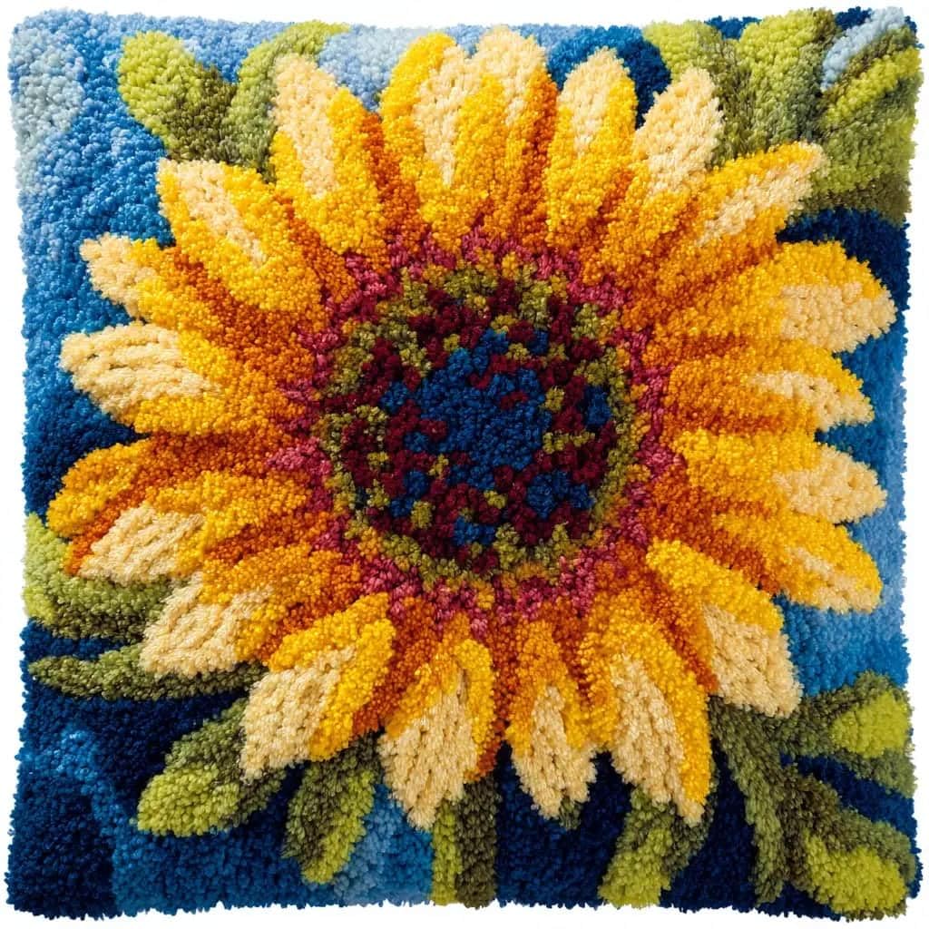 Axiangzik Latch Hook Pillow Kit E Latch Hook Pillow Kit For Adults,Sunflower 17X17in Latch Hook Kit For Pillow Cover With Instruction For Beginner Cross Stitch Sofa Cushion Cover With Crochet Yarn For Beginners And Home Decor