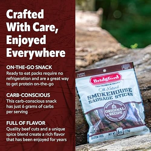 Miniatura 6 de Bridgford Smokehouse - Palitos de salchicha alta en proteínas, aperitivo Keto, salchicha ahumada naturalmente, lista para comer, baja en
