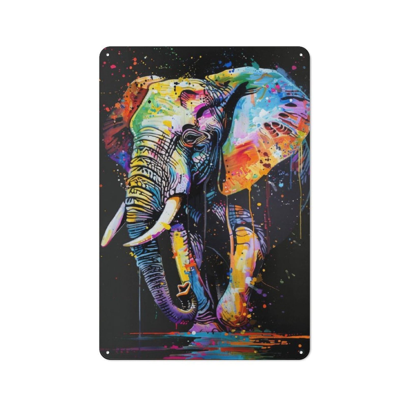 Metal Wall Plaque with Elephant Popart Painting Design 30x20cm, Retro Novelty Wall Art for Bedroom, Kitchen, Office Or Living Room