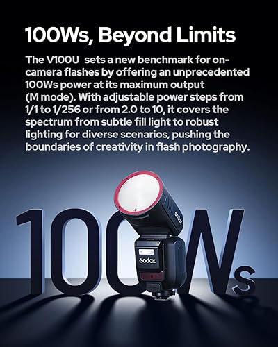 Miniatura 3 de Godox V100C - Flash de cabeza redonda en U para Canon – 100W TTL Speedlite con 2.4G inalámbrico, sincronización global de obturador 1/8000s