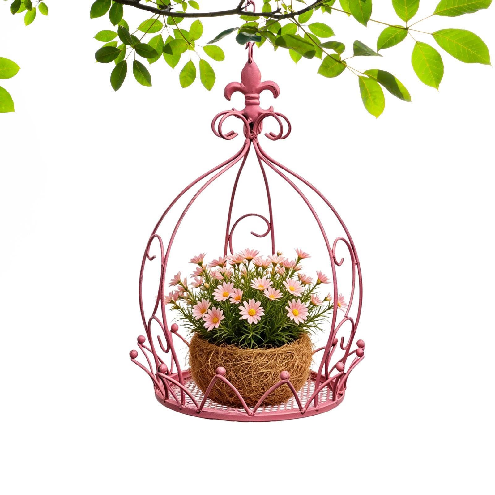 Suspension pour d'intérieur avec chaîne et panier décoratif en métal