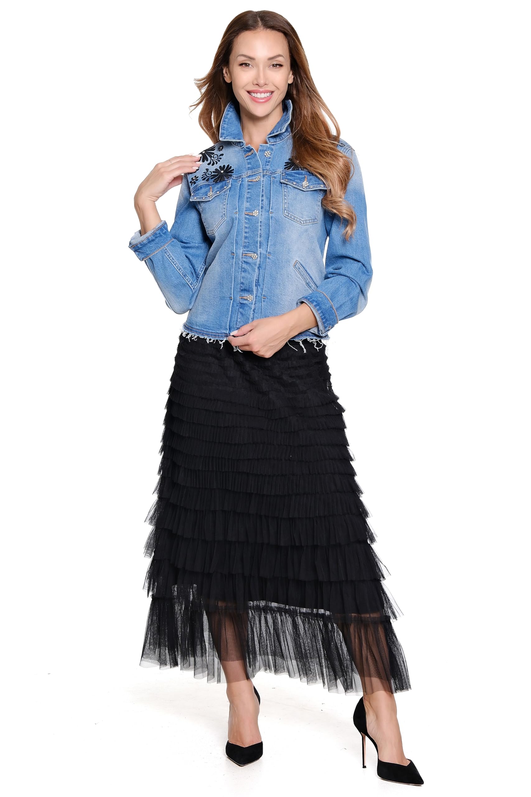 John Mark Tiered Tulle Lined Pull On Skirt