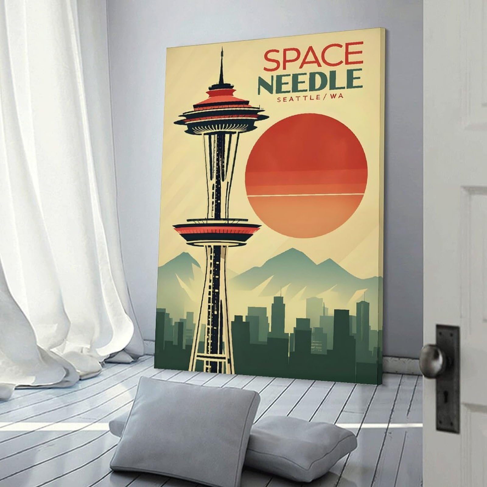 Junmoney Space Needle Seattle Canvas Wall Decor, 20x30inch(50x75cm), for Apartment Walls, Studios Or Work Areas, Decorative Canvas Decor for Home Updates
