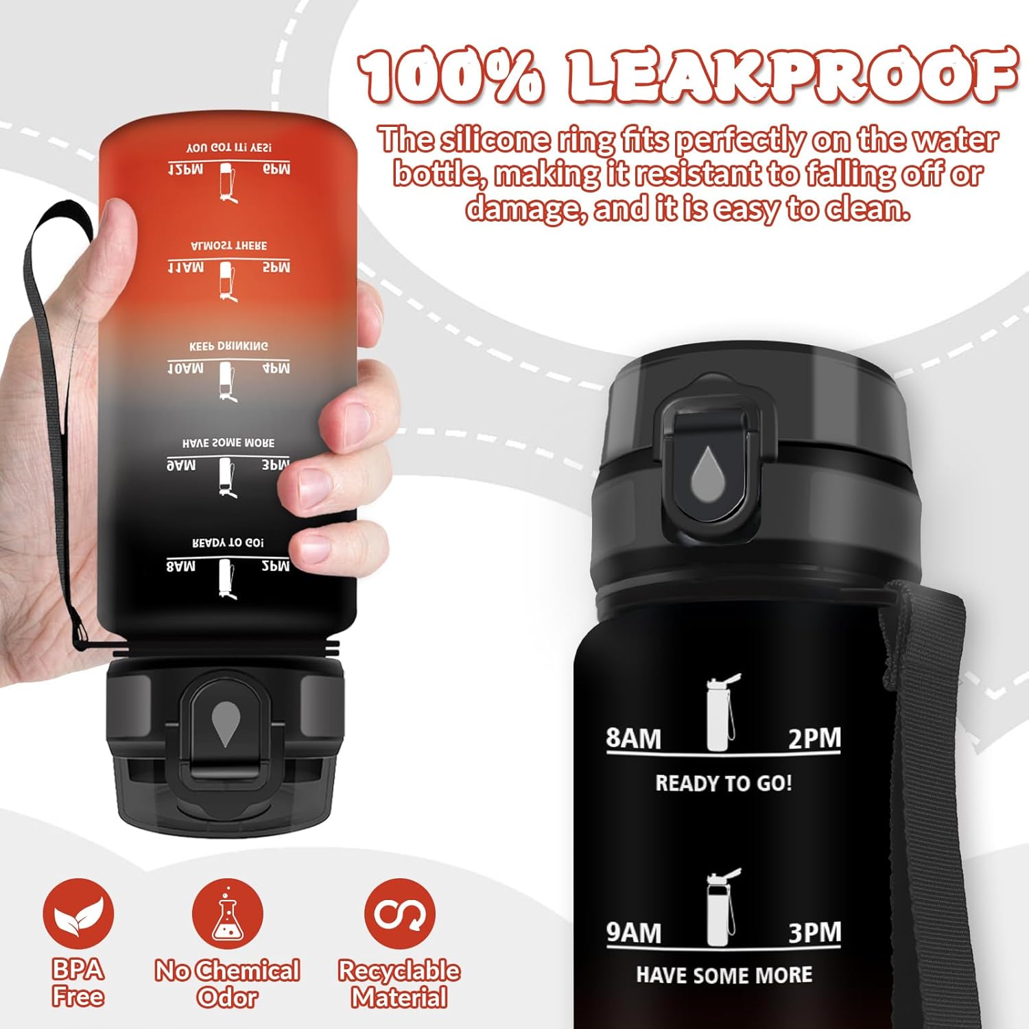 HoneyHolly 500ML Water Bottle, BPA Free & Leak Proof, Drinking Bottle with Straw, Reutilizables Elementary School Bottle, Motivational Water Bottles for School, Running, Gym, Office