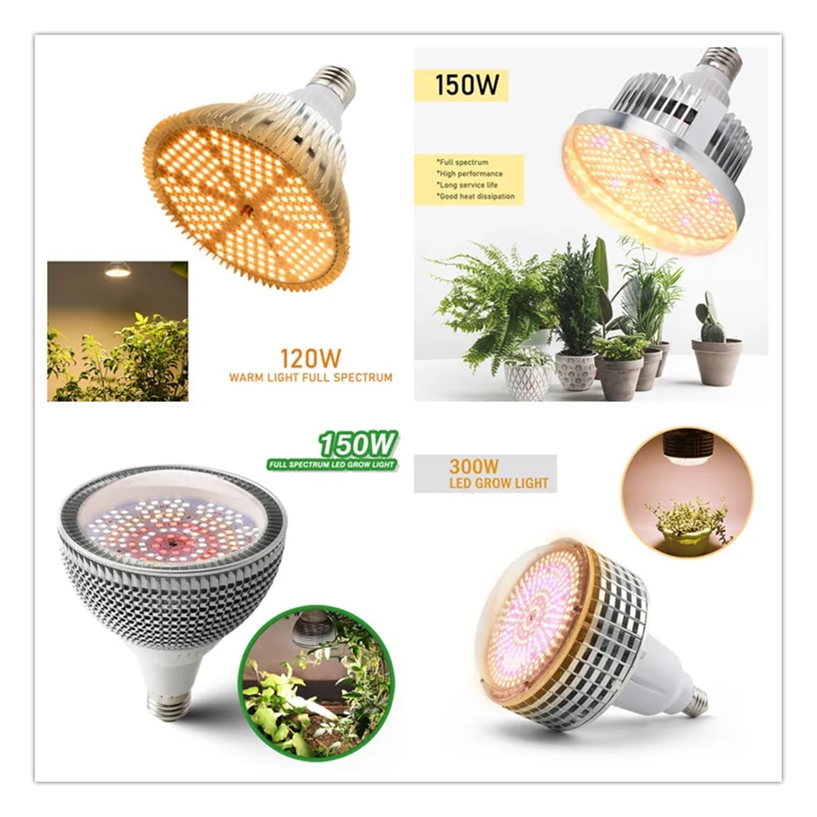 Lampa roślinna, Pełne 120W 150W 300W oświetlenie LED do uprawy E27 COB Phytolamp dla roślin ciepła biała lampa wzrost kryty warzywa szklarnia(150W Full Spectrum A)