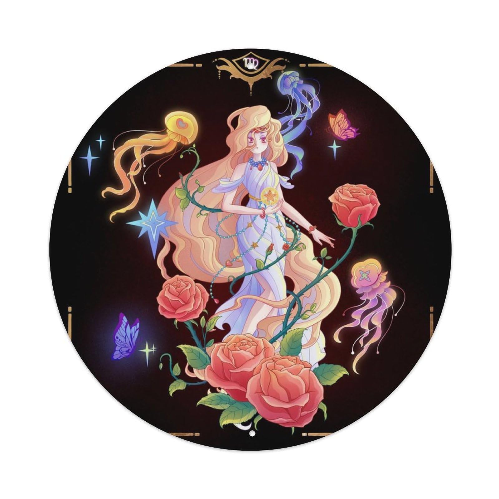 Twelve Zodiac Art Poster Virgo Vintage Metal Tin Sign Plaque Wall Decor for Cafe, Club, Garden Round Metal Poster 8x8Inch