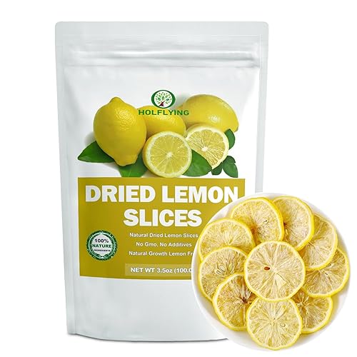 Rebanadas de limón liofilizadas -3.5 onzas (3.53 oz), rebanadas de limón seco totalmente natural para té, aperitivos, hornear, batidos, adornar y